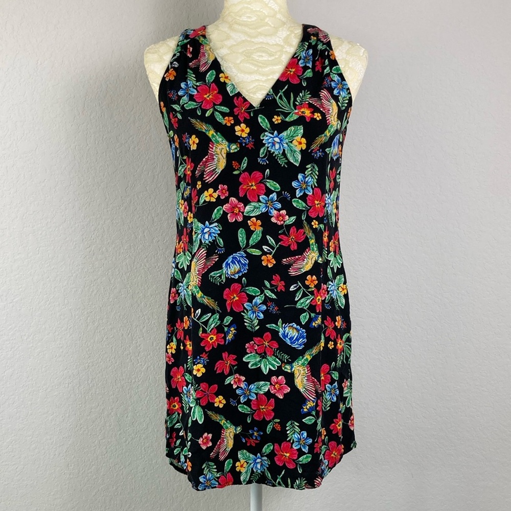 Old Navy Sleeveless Cutout Back Shift Dress Black Floral XS Rayon Viscose - Picture 4 of 11